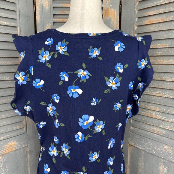 Old Navy Flutter Sleeve Blue Floral Bodycon Dress Sz XL NWOT - Picture 11 of 12